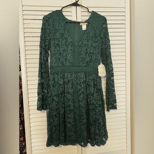 Altar'd State Green Lace Dress with V-neck